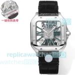 THB Factory Swiss Clone Cartier Santos de Cartier Skeleton Stainless Steel Leather Watch 